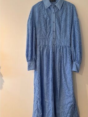 SHEIN Light Blue Eyelet Button-Front Midi Dress